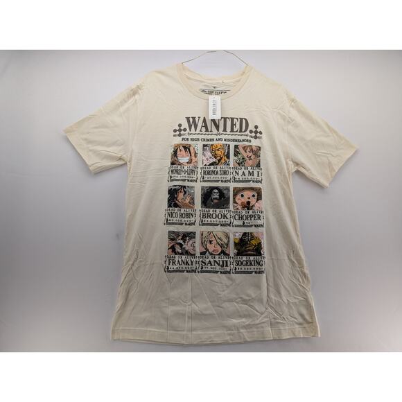 NWT One Piece Straw Hat Pirates Wanted Poster T-Shirt in Cream size Medium - Picture 1 of 4